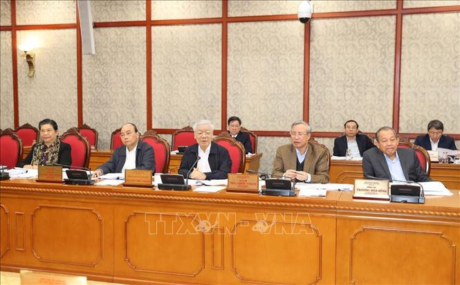 Tổng Bí thư, Chủ tịch nước Nguyễn Phú Trọng phát biểu chỉ đạo cuộc họp. Ảnh: Trí Dũng/TTXVN