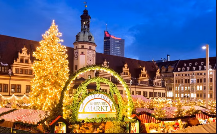 Chợ Noel ở thành phố Leipzig, tiểu bang Sachsen.