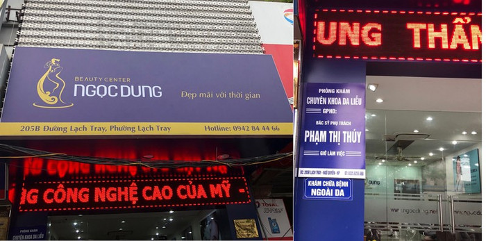 Thẩm mỹ viện Ngọc Dung tại Hải Phòng bị xử phạt sau khi khách hàng đến làm dịch vụ phun môi phải nhập viện cấp cứu. ảnh: Phương Thanh. Thẩm mỹ viện Ngọc Dung tại Hải Phòng bị xử phạt sau khi khách hàng đến làm dịch vụ phun môi phải nhập viện cấp cứu. ảnh: Phương Thanh.