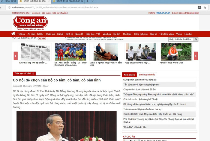 Bài báo trên Báo công an Đà Nẵng. Ảnh chụp màn hình. Bài báo trên Báo công an Đà Nẵng. Ảnh chụp màn hình.