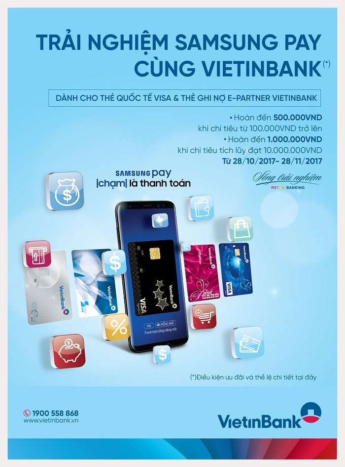 Nhận quà hấp dẫn khi trải nghiệm Samsung Pay cùng VietinBank. Nhận quà hấp dẫn khi trải nghiệm Samsung Pay cùng VietinBank.