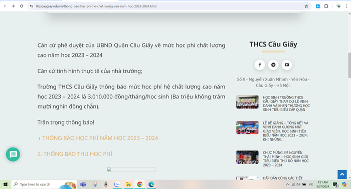Ảnh chụp màn hình trên website Trường Trung học cơ sở Cầu Giấy Trường THCS Cầu Giấy.PNG