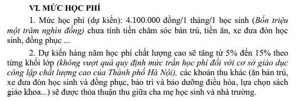 Ảnh chụp màn hình trong file PDF về học phí của Trường Trung học cơ sở Lê Lợi - Hà Đông Trường THCS Lê Lợi.PNG