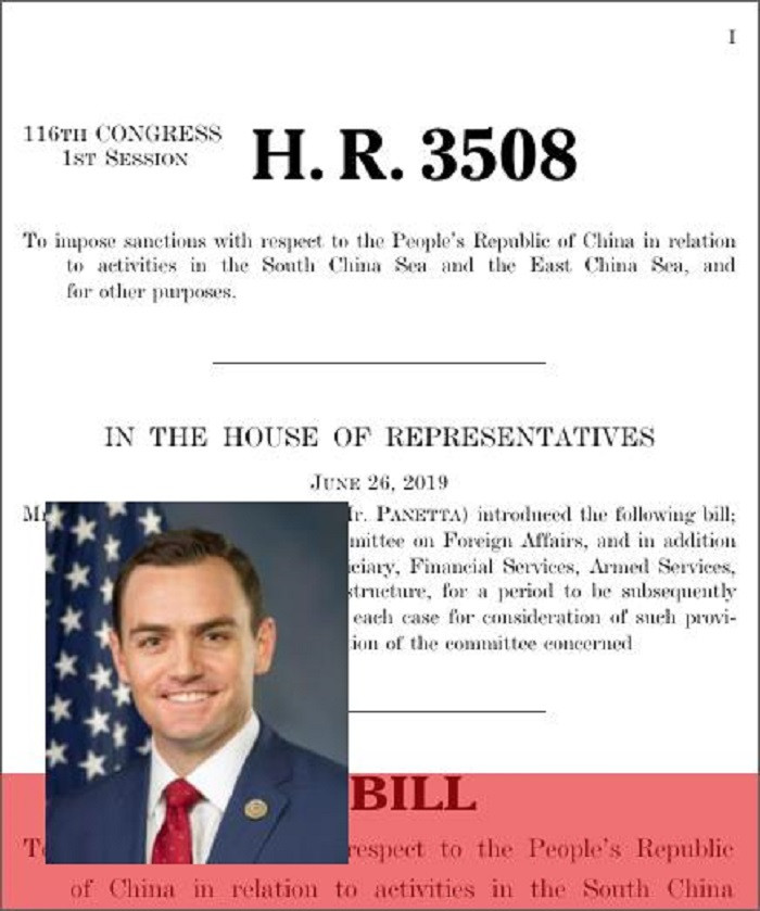 Đạo luật trừng phạt Biển Đông và Biển Hoa Đông H.R.3508 do Hạ nghị sĩ Gallagher đệ trình ngày 26/6/2019.