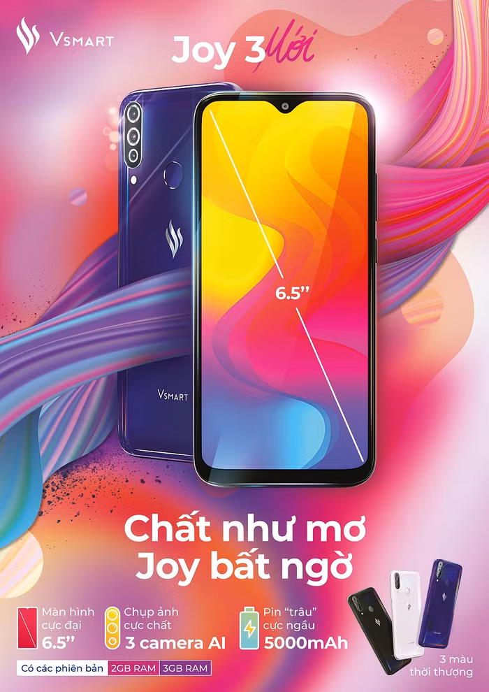 Trong 3 ngày đầu mở bán (14/2-16/2/2020), Vsmart Joy 3 sẽ được bán với mức giá đặc biệt chỉ từ 1.990.000 đồng cho phiên bản RAM 2GB.