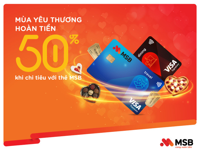 Mùa yêu thương với ưu đãi hoàn tiền 50% khi chi tiêu thẻ quốc tế MSB.