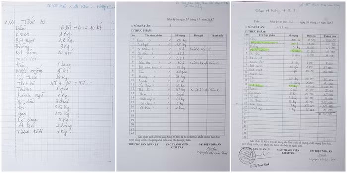 Nhật ký bữa ăn bán trú người tiền nhiệm của bà Oanh lập có sự giám sát của nhiều người.