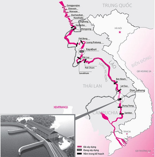 Sơ đồ các đập thủy điện trên sông Mê-kông (Ảnh: greenidvietnam.org.vn). Sơ đồ các đập thủy điện trên sông Mê-kông (Ảnh: greenidvietnam.org.vn).