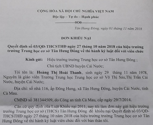 Những bất thường trong việc xử lý kỷ luật cô giáo Cà Mau Những bất thường trong việc xử lý kỷ luật cô giáo Cà Mau