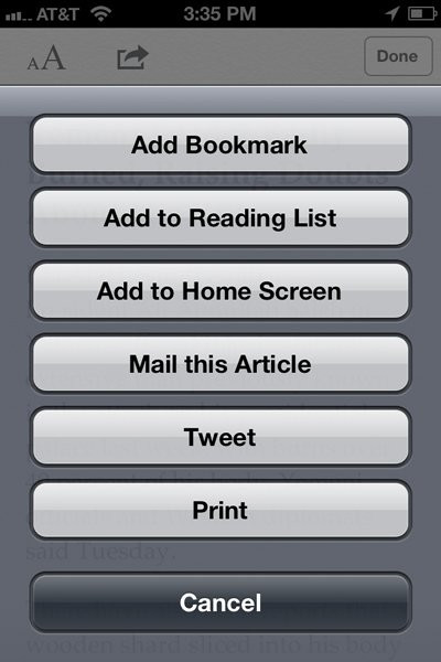 Trong trường hợp bạn là một tín đồ của mạng xã hội Twitter, bạn có thể chia sẽ những nội dung số thú vị khi lướt web với Safari bằng cách bấm vào tùy chọn Settings rồi chọn Tweet và nhập các thông tin về tên tài khoản cũng như mật khẩu người dùng.