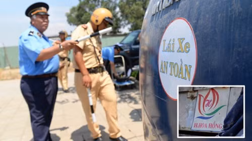 Lực lượng chức năng kiểm tra chiếc xe có lô gô lạ. ảnh: Báo Kiến thức.