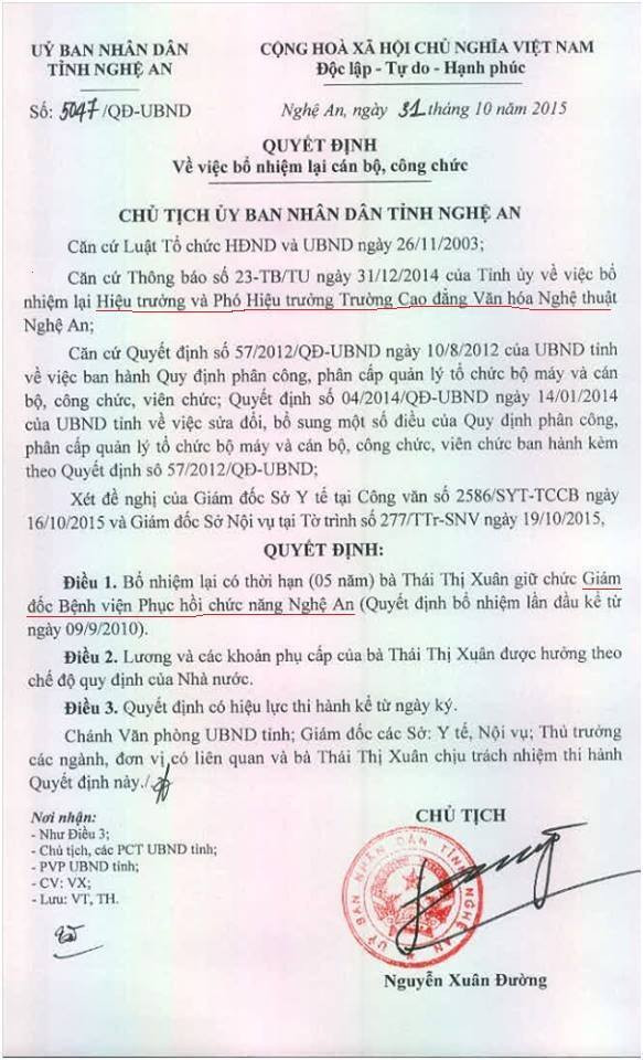 Quyết định bổ nhiệm lãnh đạo trường Cao đẳng Văn hóa Nghệ Thuật làm… Giám đốc bệnh viện Phục hồi chức năng Nghệ An (ảnh: THỤY MIÊN)