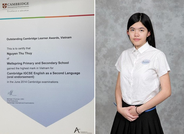 Nguyễn Thu Thủy đã giành điểm số cao trong kỳ thi môn Tiếng Anh IGCSE của Cambridge (Anh Quốc) vào tháng 6 vừa qua. Nguyễn Thu Thủy đã giành điểm số cao trong kỳ thi môn Tiếng Anh IGCSE của Cambridge (Anh Quốc) vào tháng 6 vừa qua.