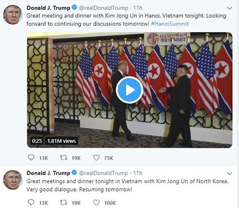 Nội dung đăng tải trên tài khoản Twitter của Tổng thống Donald Trump. Nội dung đăng tải trên tài khoản Twitter của Tổng thống Donald Trump.