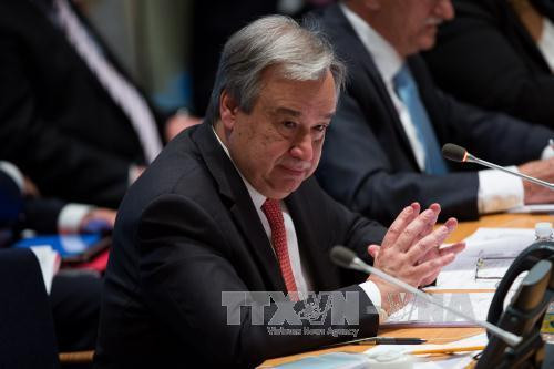 Tổng thư ký Antonio Guterres phát biểu tại trụ sở Liên hợp quốc ở New York (Mỹ) ngày 12/4. Ảnh: THX/TTXVN Tổng thư ký Antonio Guterres phát biểu tại trụ sở Liên hợp quốc ở New York (Mỹ) ngày 12/4. Ảnh: THX/TTXVN