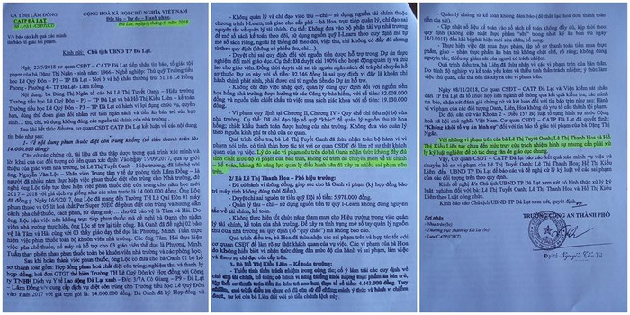 Văn bản của Công an Thành phố Đà Lạt đề nghị xử lý kỷ luật nghiêm đối với bà Oanh để có tác dụng răn đe chung.