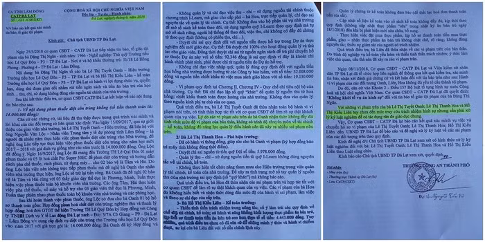 Văn bản của Công an Thành phố Đà Lạt đề nghị xử lý kỷ luật nghiêm đối với bà Oanh để có tác dụng răn đe chung.