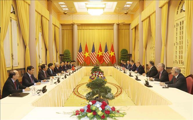 Tổng Bí thư, Chủ tịch nước Nguyễn Phú Trọng hội đàm với Tổng thống Mỹ Donald Trump. Ảnh: Trí Dũng/TTXVN Tổng Bí thư, Chủ tịch nước Nguyễn Phú Trọng hội đàm với Tổng thống Mỹ Donald Trump. Ảnh: Trí Dũng/TTXVN