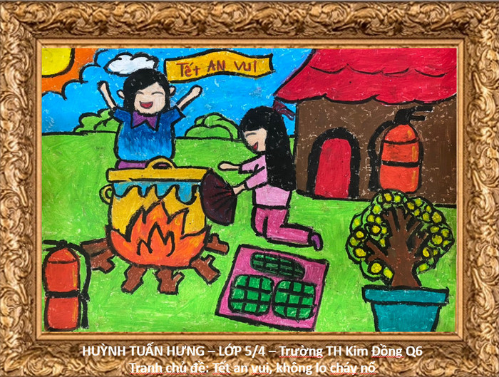 Bài dự thi với chủ đề "Tết an vui, không lo cháy nổ" của học sinh Huỳnh Tuấn Hưng, lớp 5/4, Trường Tiểu học Kim Đồng, quận 6, thành phố Hồ Chí Minh. (Ảnh: Phòng Giáo dục và Đào tạo quận 6, thành phố Hồ Chí Minh).