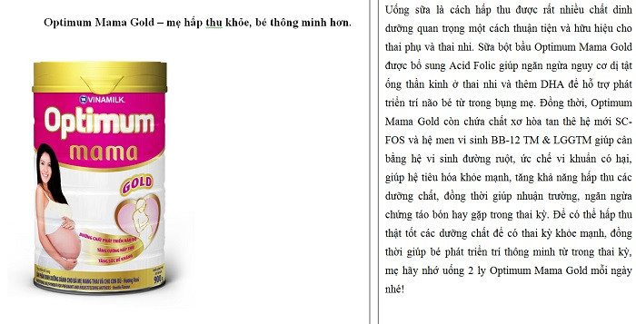 Sữa Optimum Mama Gold – mẹ hấp thu khỏe, bé thông minh hơn. Sữa Optimum Mama Gold – mẹ hấp thu khỏe, bé thông minh hơn.