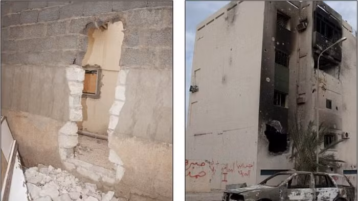 Cảnh đổ nát bên cạnh căn nhà nơi Đại tá Gaddafi đã trú ẩn Cảnh đổ nát bên cạnh căn nhà nơi Đại tá Gaddafi đã trú ẩn