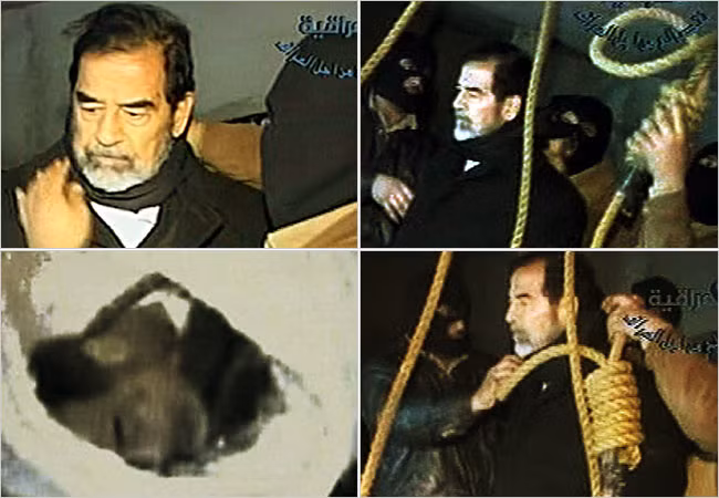 Cảnh Saddam Hussein bị xử tử bằng hình thức treo cổ.