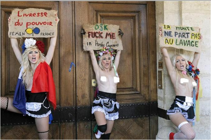 Nhóm FEMEN người Ucraina giận dữ biểu tình phản đối cựu Tổng giám đốc IMF Dominique Strauss-Kahn liên quan tới các hành vi bê bối tình dục Nhóm FEMEN người Ucraina giận dữ biểu tình phản đối cựu Tổng giám đốc IMF Dominique Strauss-Kahn liên quan tới các hành vi bê bối tình dục