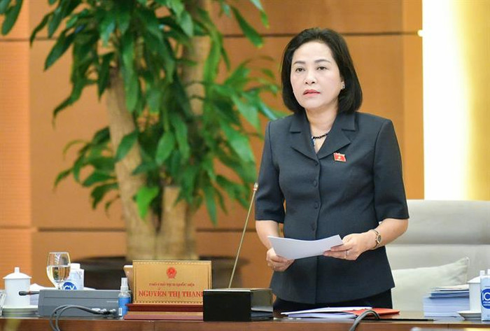 Phó Chủ tịch Quốc hội Nguyễn Thị Thanh phát biểu tổng hợp các ý kiến góp ý tại phiên họp. (Ảnh: Bộ Giáo dục và Đào tạo) Phó Chủ tịch Quốc hội Nguyễn Thị Thanh phát biểu tổng hợp các ý kiến góp ý tại phiên họp. (Ảnh: Bộ Giáo dục và Đào tạo)