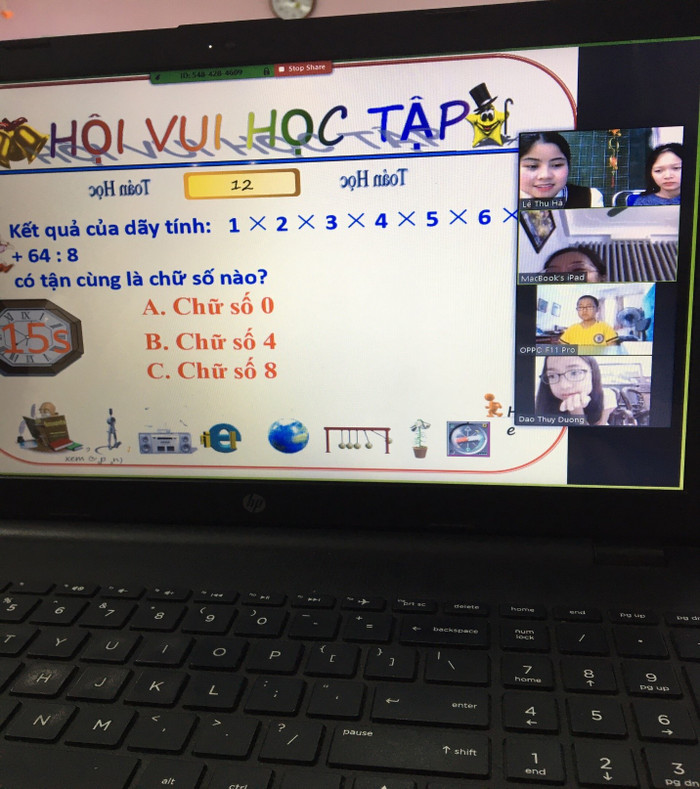 Cô và trò lớp 5G1-New trong giờ học online “Hội vui học tập”.