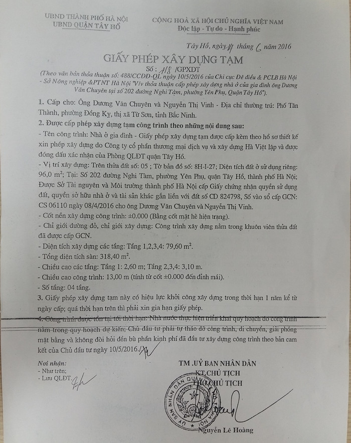 Cấp phép 13m, nhưng thực tế công trình nhà 202 đường Nghi Tàm đã cao hơn mức cho phép ít nhất 2m.