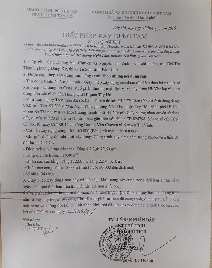 Cấp phép 13m, nhưng thực tế công trình nhà 202 đường Nghi Tàm đã cao hơn mức cho phép ít nhất 2m.