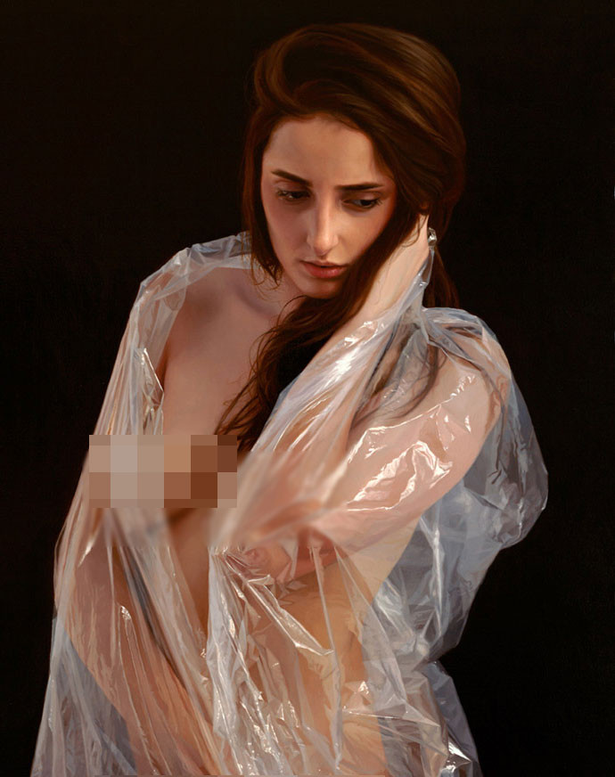 Được thực hiện trên loại vải đặc biệt của Bỉ, người mẫu trong những bức tranh vẽ của họa sĩ Robin Eley hoàn toàn không khoác trên người một mảnh vải nào, chỉ choàng hờ hững một tấm nilon mỏng nhàu nát. Chính hình ảnh của những tấm nilon đó khiến mọi hình ảnh trở nên đặc biệt và thật đến không tưởng. Được thực hiện trên loại vải đặc biệt của Bỉ, người mẫu trong những bức tranh vẽ của họa sĩ Robin Eley hoàn toàn không khoác trên người một mảnh vải nào, chỉ choàng hờ hững một tấm nilon mỏng nhàu nát. Chính hình ảnh của những tấm nilon đó khiến mọi hình ảnh trở nên đặc biệt và thật đến không tưởng.