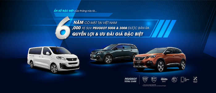 6 năm có mặt tại Việt Nam cùng doanh số hơn 6000 xe, xe Peugeot 3008 và Peugeot 5008 được bán ra quyền lợi và ưu đãi giá đặc biệt. 6 năm có mặt tại Việt Nam cùng doanh số hơn 6000 xe, xe Peugeot 3008 và Peugeot 5008 được bán ra quyền lợi và ưu đãi giá đặc biệt.