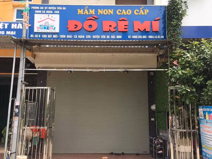 Ngày 16/9, cấp có thẩm quyền huyện Tiên Du đã quyết định tạm đình chỉ cơ sở Mầm non cao cấp Đồ Rê Mí phục vụ công tác điều tra. Ảnh: baobacninh.com.vn
