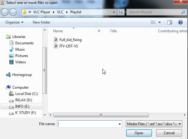 Trong cửa sổ chương trình VLC, bạn đọc chạy phần mềm, bấm Ctrl + O để mở file Full_kid_fixing.m3u trong thư mục đã giải nén. Trong cửa sổ chương trình VLC, bạn đọc chạy phần mềm, bấm Ctrl + O để mở file Full_kid_fixing.m3u trong thư mục đã giải nén.