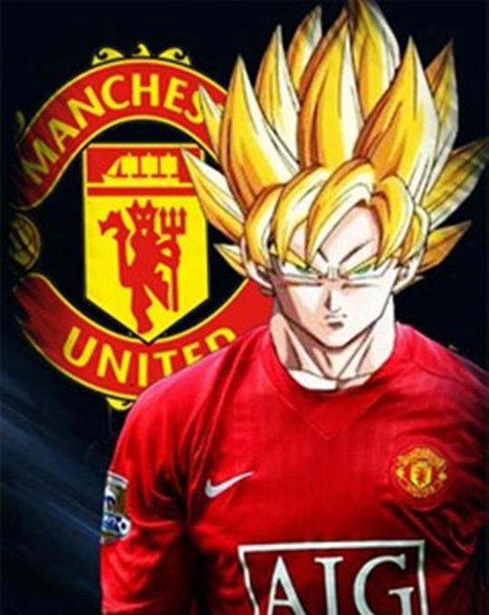 Sôn Gôku là fan M.U (ảnh ghép). Sôn Gôku là fan M.U (ảnh ghép).