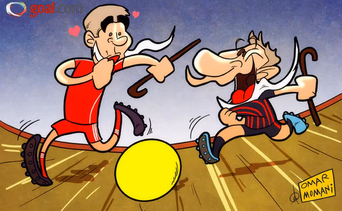 Lionel Messi tuần trước tuyên bố muốn kết thúc sự nghiệp cầu thủ ở Barcelona. HLV Kenny Dalglish cũng khẳng định Steven Gerrard sẽ ở lại Liverpool tới bất kỳ lúc nào nếu anh muốn, sau khi “G8” ghi hat-trick vào lưới Everton. Dưới góc nhìn biếm họa của họa sĩ Omar Momani, hai cụ ông sẽ chống gậy để đá với nhau, dĩ nhiên quả bóng sẽ là bóng bay vì hai cụ đều tuổi cao sức yếu.
