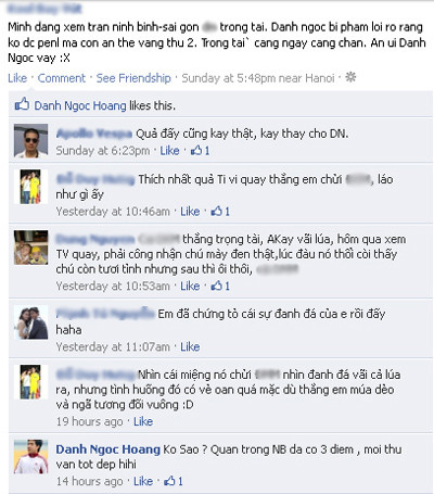 Danh Ngọc thản nhiên như không có chuyện gì (Ảnh chụp từ trang Facebook cá nhân của Danh Ngọc; những câu chửi tục tĩu đã được xóa bỏ) Danh Ngọc thản nhiên như không có chuyện gì (Ảnh chụp từ trang Facebook cá nhân của Danh Ngọc; những câu chửi tục tĩu đã được xóa bỏ)