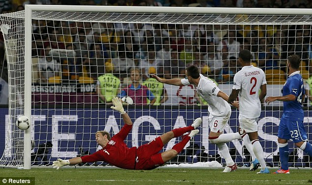 Diamanti làm rung cột dọc khung thành tuyển Anh. Diamanti làm rung cột dọc khung thành tuyển Anh.