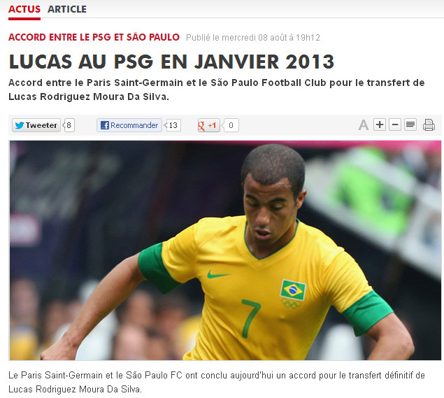 PSG xác nhận sẽ có Lucas Moura vào tháng Giêng 2013. PSG xác nhận sẽ có Lucas Moura vào tháng Giêng 2013.