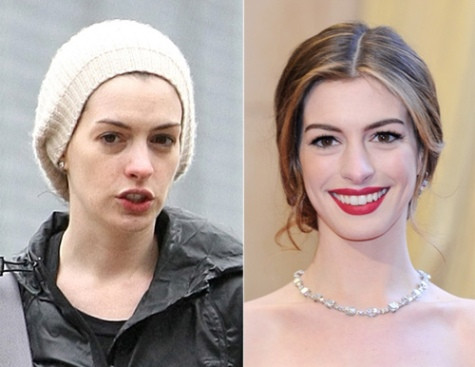 Nhắc đến Anne Hathaway, người ta nhớ ngay đến hình ảnh nữ diễn viên tài năng với làn da trắng muốt như tuyết, đôi mắt tròn thơ ngây và nụ cười má lúm thu hút, tuy nhiên trông cô già hơn hẳn khi để mặt mộc. Nhắc đến Anne Hathaway, người ta nhớ ngay đến hình ảnh nữ diễn viên tài năng với làn da trắng muốt như tuyết, đôi mắt tròn thơ ngây và nụ cười má lúm thu hút, tuy nhiên trông cô già hơn hẳn khi để mặt mộc.