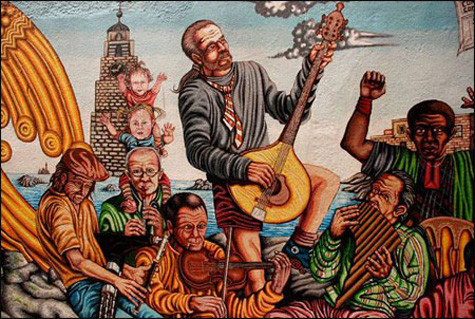 Bức tranh trên bức tường đối diện chợ Anh.