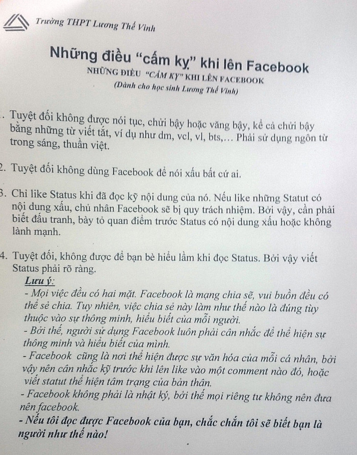 Thông báo của Trường Lương Thế Vinh gửi học sinh toàn trường Thông báo của Trường Lương Thế Vinh gửi học sinh toàn trường