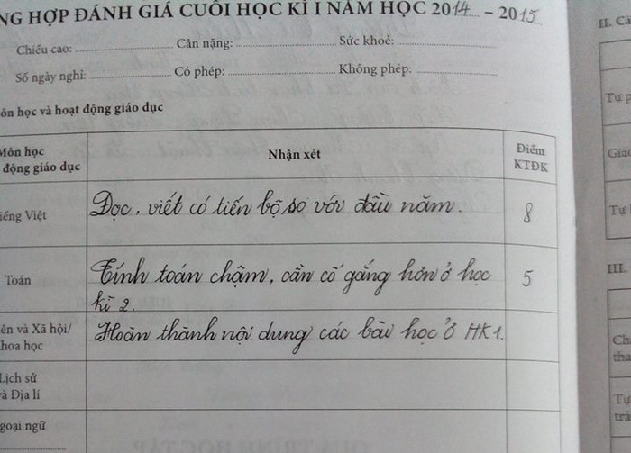 Giáo viên đánh giá cuối học kỳ I năm học 2014-2015 theo Thông tư 30. (Nguồn ảnh: FB) Giáo viên đánh giá cuối học kỳ I năm học 2014-2015 theo Thông tư 30. (Nguồn ảnh: FB)