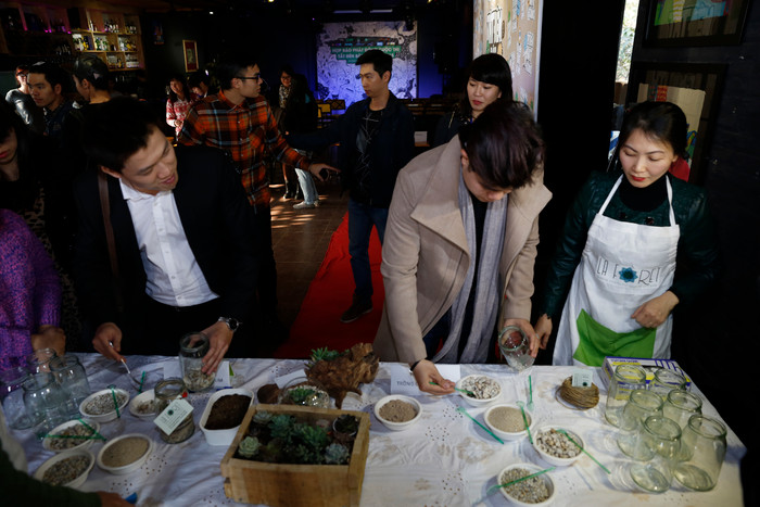 Ca sĩ Đinh Mạnh Ninh được hướng dẫn cách trồng hoa đá