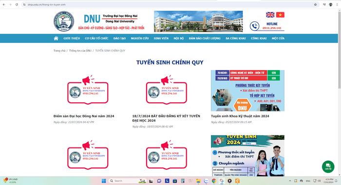 Kết quả tìm kiếm theo đường link https://dnpu.edu.vn/thong-tin-tuyen-sinh tại mục 1.12, Phần II, Đề án tuyển sinh năm 2024 Trường Đại học Đồng Nai không cho ra kết quả về cam kết đối với thí sinh giải quyết khiếu nại. (Ảnh chụp màn hình ngày 24/7/2024) Kết quả tìm kiếm theo đường link https://dnpu.edu.vn/thong-tin-tuyen-sinh tại mục 1.12, Phần II, Đề án tuyển sinh năm 2024 Trường Đại học Đồng Nai không cho ra kết quả về cam kết đối với thí sinh giải quyết khiếu nại. (Ảnh chụp màn hình ngày 24/7/2024)