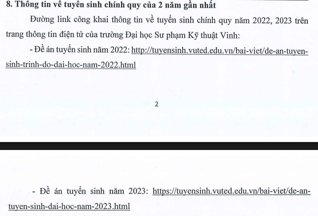 Đường link công khai thông tin về tuyển sinh chính quy năm 2022, 2023. (Ảnh chụp màn hình Đề án tuyển sinh năm 2024). Đường link công khai thông tin về tuyển sinh chính quy năm 2022, 2023. (Ảnh chụp màn hình Đề án tuyển sinh năm 2024).