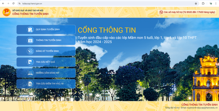 Giao diện Cổng thông tin tuyển sinh của Sở Giáo dục và Đào tạo Hà Nội. (Ảnh chụp màn hình) TS lớp 6.PNG