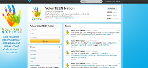 @volunTEENnation: Tình nguyện viên có thể là những yếu tố rất quan trọng để bạn có thể có được những cơ hội dành học bổng, và trang Twitter của tổ chức VolunTEEN Nation đăng tải những thông tin cập nhật nhất đến sinh viên về những cơ hội về các hoạt động tình nguyện cũng như học bổng trong các chương trình định hướng hoạt động cộng đồng. @volunTEENnation: Tình nguyện viên có thể là những yếu tố rất quan trọng để bạn có thể có được những cơ hội dành học bổng, và trang Twitter của tổ chức VolunTEEN Nation đăng tải những thông tin cập nhật nhất đến sinh viên về những cơ hội về các hoạt động tình nguyện cũng như học bổng trong các chương trình định hướng hoạt động cộng đồng.
