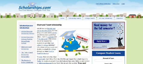 @Scholarshipscom: Trang Twitter này nổi tiếng trong cộng đồng sinh viên quốc tế không chỉ bởi vì những thông tin học bổng cập nhật mà còn bởi vì chương trình "Short And Tweet" scholarship program trên trang Twitter này đã thực sự trao 1.000 học bổng cho các bạn sinh viên tham gia chương trình này. @Scholarshipscom: Trang Twitter này nổi tiếng trong cộng đồng sinh viên quốc tế không chỉ bởi vì những thông tin học bổng cập nhật mà còn bởi vì chương trình "Short And Tweet" scholarship program trên trang Twitter này đã thực sự trao 1.000 học bổng cho các bạn sinh viên tham gia chương trình này.